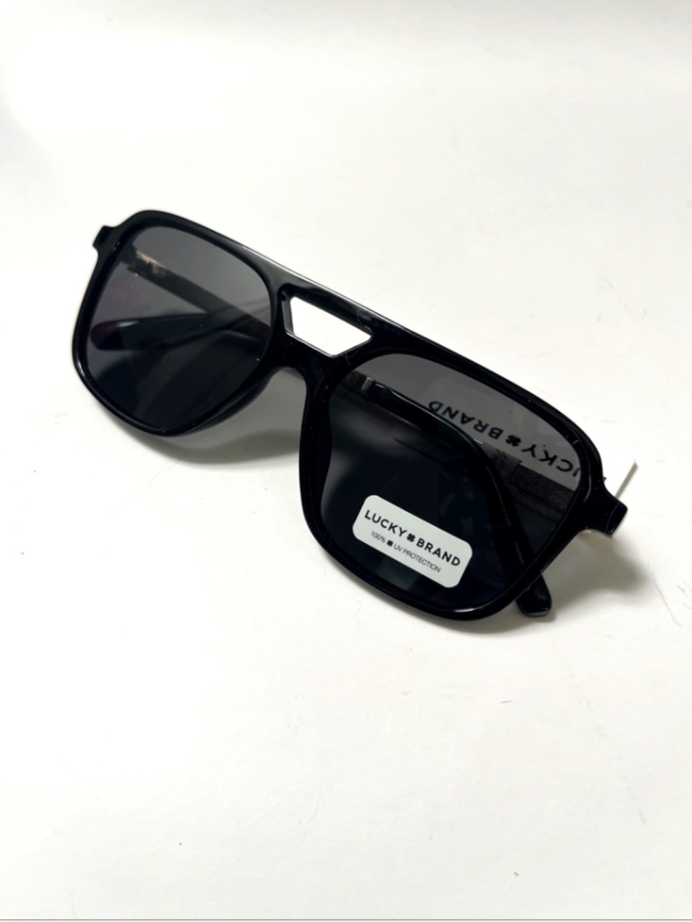 New LUCKY BRAND Double Bridge Aviator Sunglasses Black Acetate Brown - Picture 7 of 7